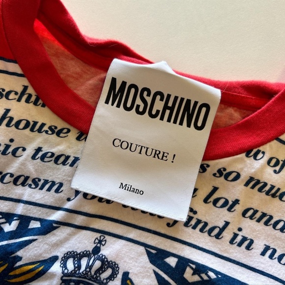 Moschino Red White & Gold Stripe Graphic women’s tee - Picture 2 of 5
